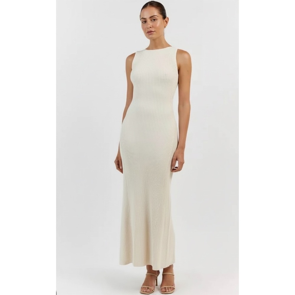 NWT DISSH | Sadie Ivory Sleeveless Midi Dress XL Ivory Ribbed Knit Crew Neck NEW